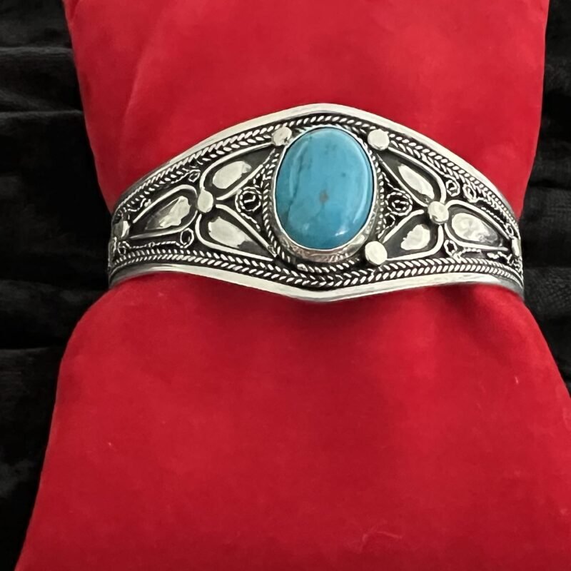 Berber_Armreifen:türkis_3 handgefertigter marokkanischer Silberarmreifen